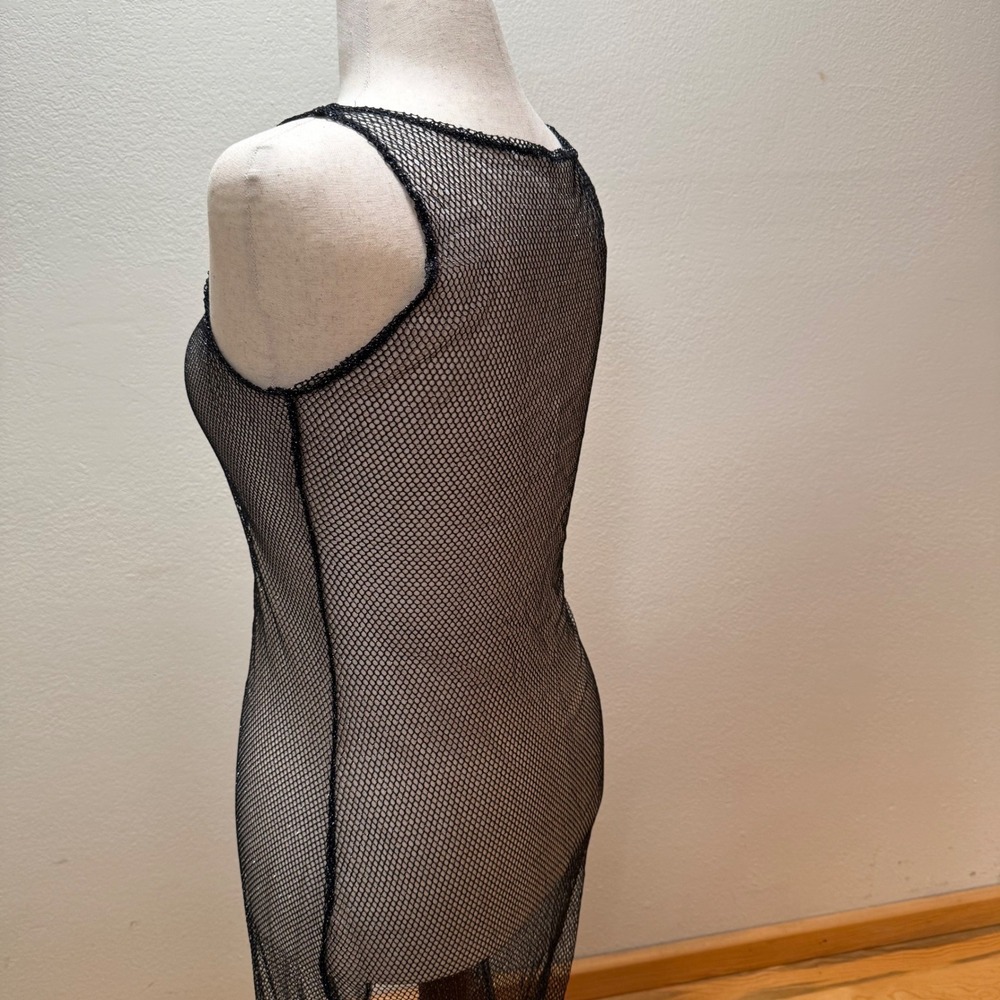 🖤 Sheer Black Metallic Fishnet Goth Edgy Y2K Clubwear Mesh Maxi Dress Women S - Picture 9 of 9